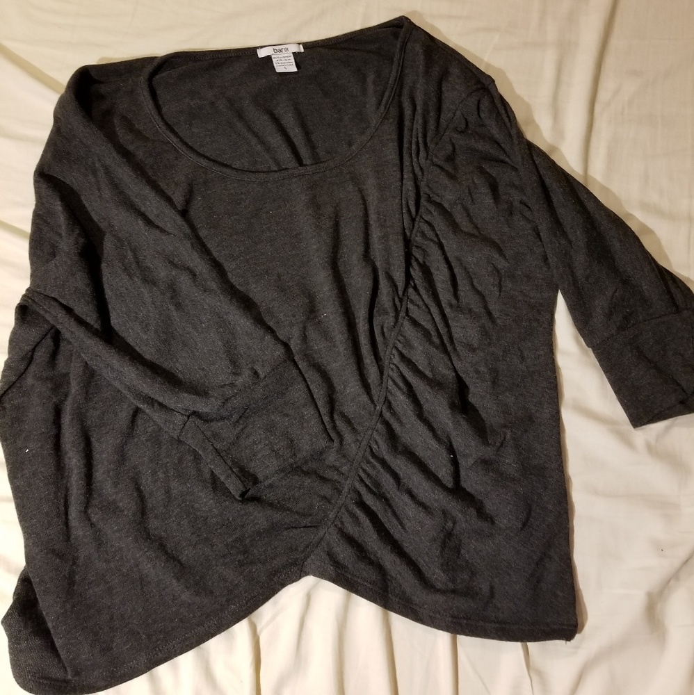 Bar III grey asymmetrical ruching 3/4 sleeve top